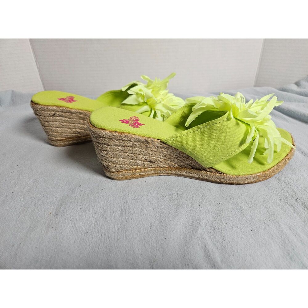 Peggy Lime Green Floral Espadrille Wedge Sandals Platform Slides Y2K Size 10 New